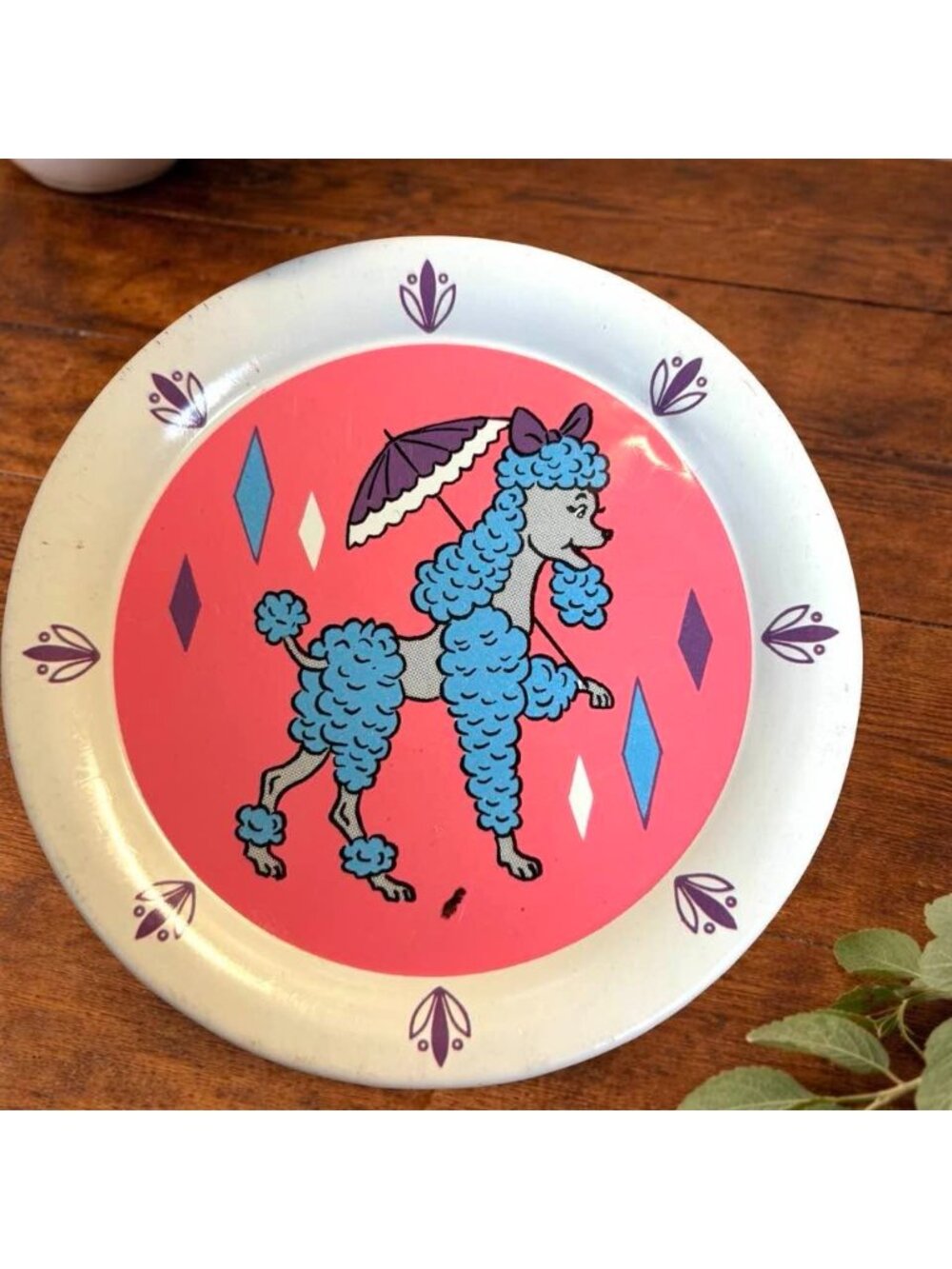 Vintage Ohio Art Childrens Tin Tea Set With Blue Poodle Design and Pink Backgrou - Picture 8 of 8